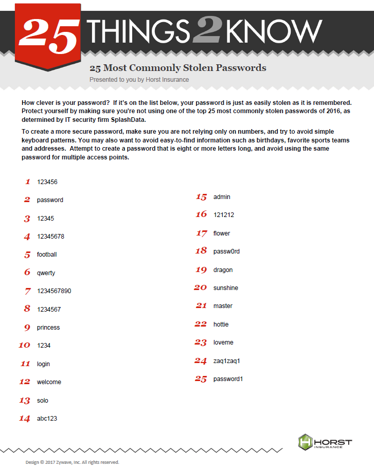 insurance, horst insurance, passwords, commonly stolen, ID theft