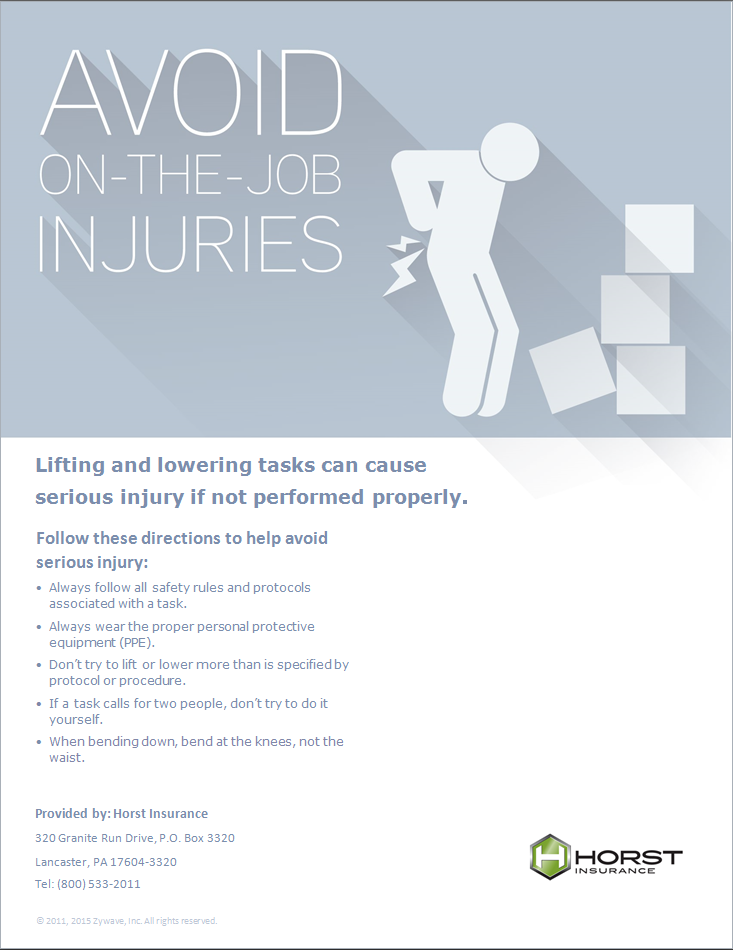 insurance, horst insurance, lifting and lowering, workplace injuries, prevention