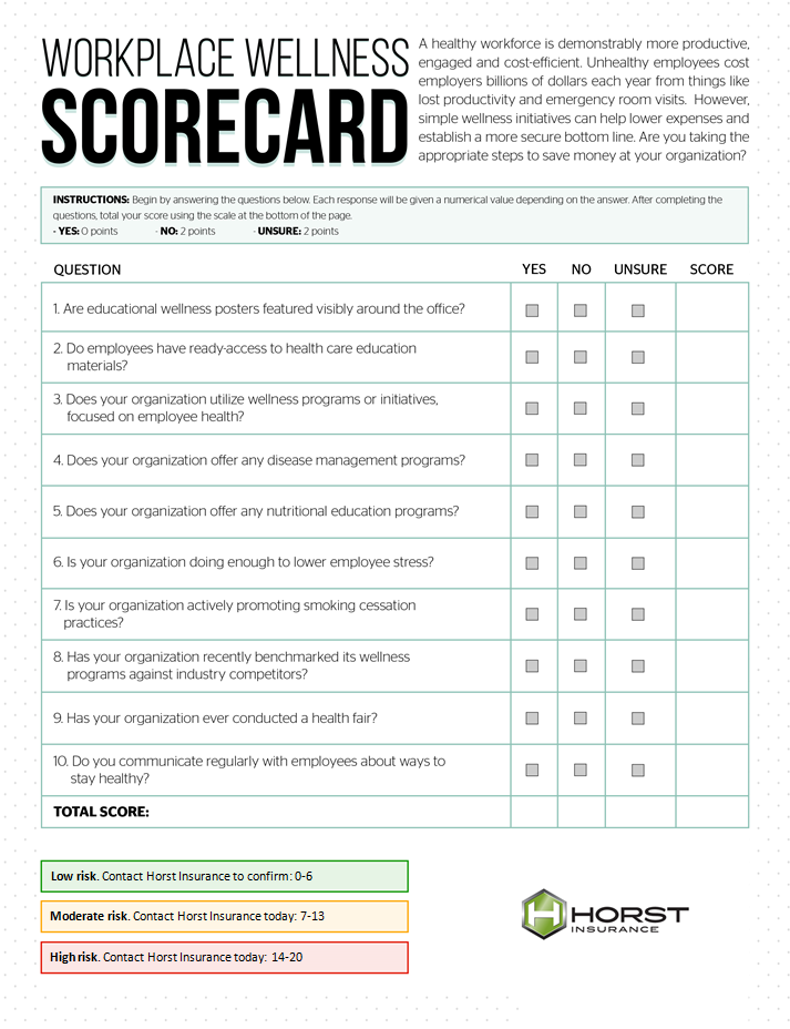 insurance, horst insurance, workplace wellness scorecard, workplace wellness, healthy employees