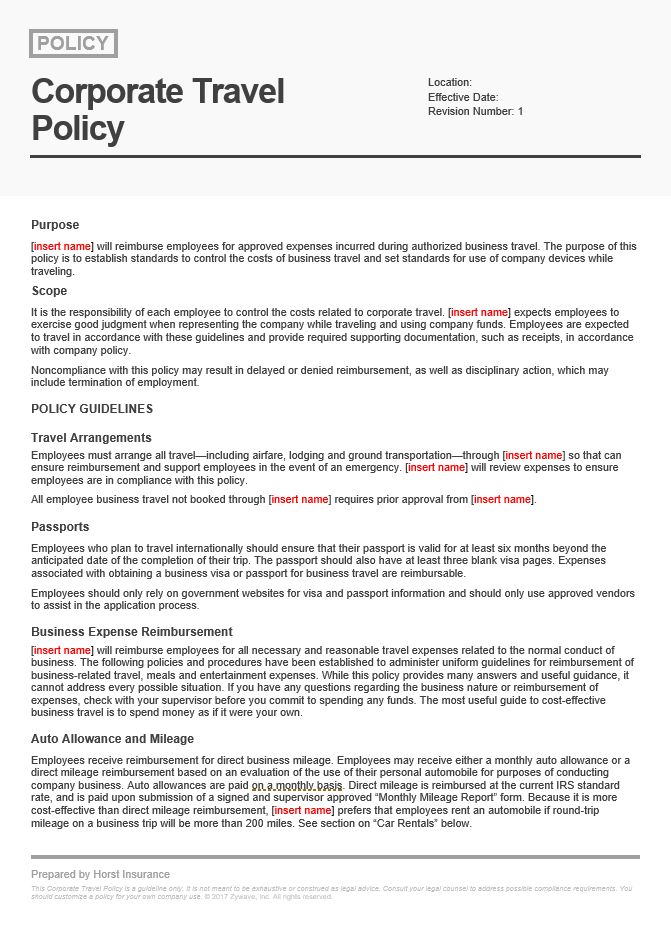 Travel Policy Template Free