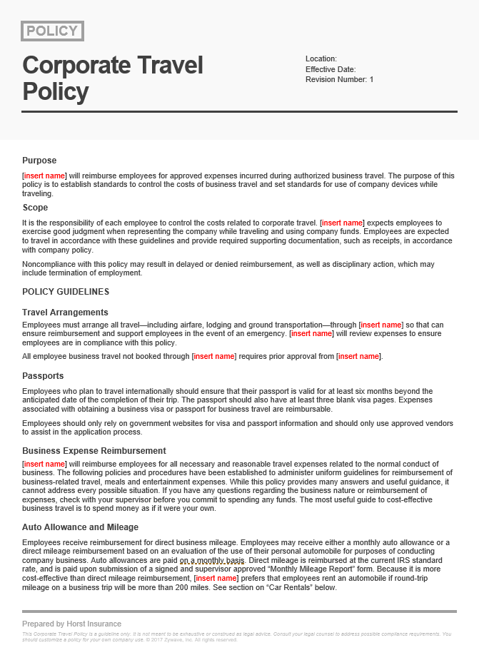 corporate travel policy template