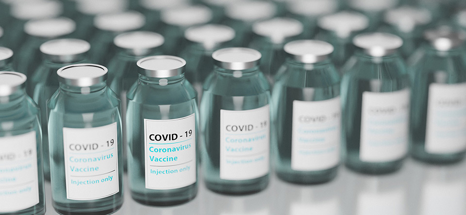 Glass vials of COVID 19 vaccine