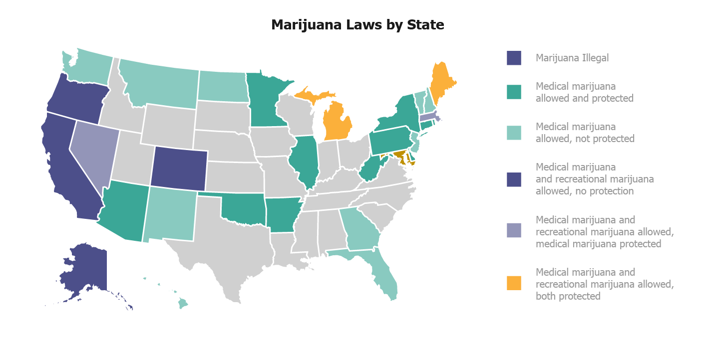 A map showing marijuana laws by state