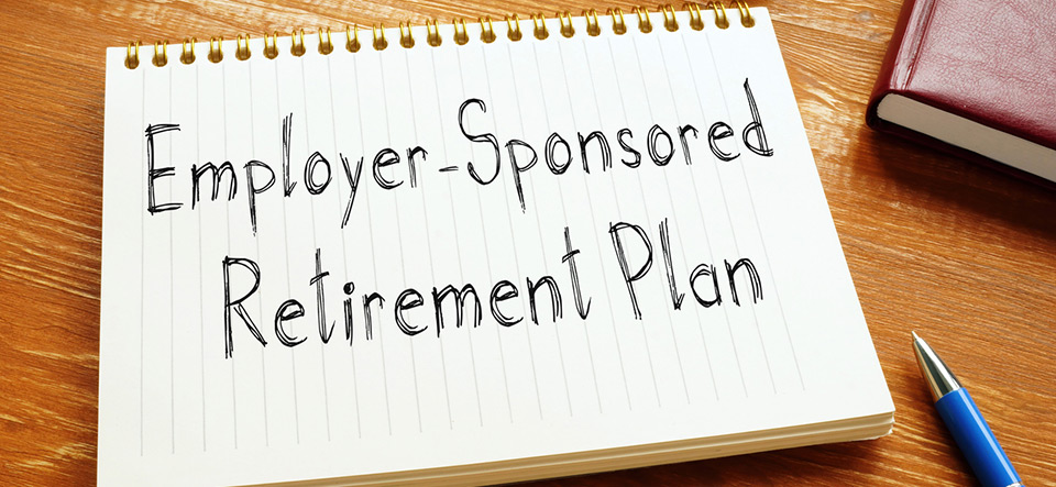Employer-Sponsored Retirement Plan is shown on a conceptual business photo