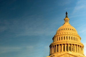 The United States Capitol building at sunrise