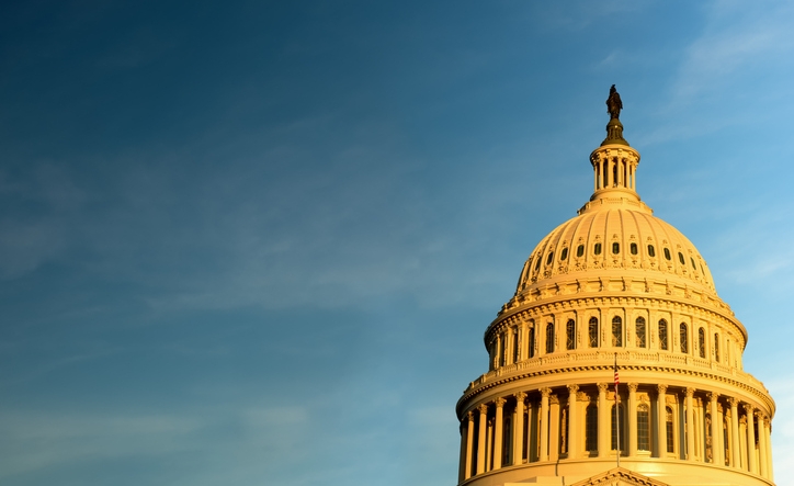 The United States Capitol building at sunrise